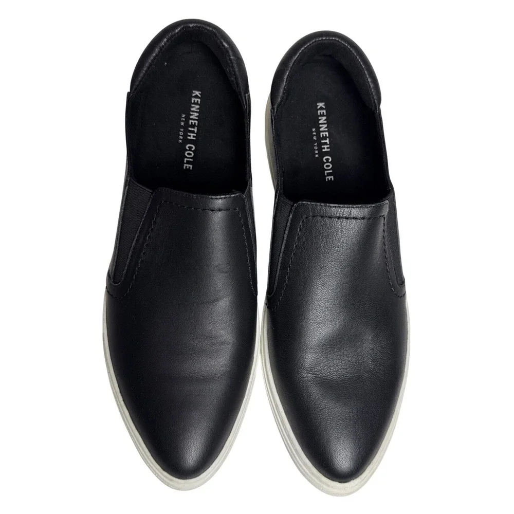 Kenneth Cole Leather Slip-on Sneakers Shoes Black White Sole Size 10 Women's - Picture 2 of 10